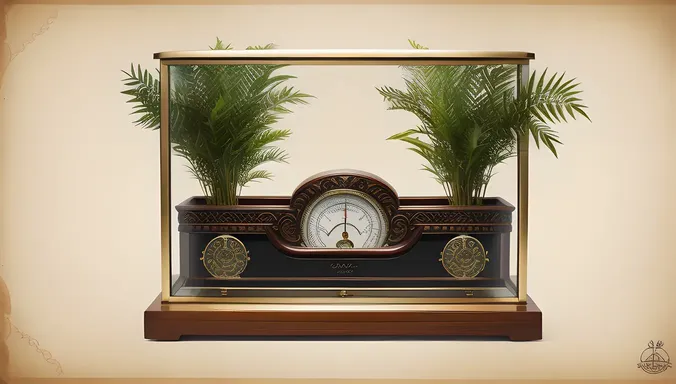 Vintage Hygrometer Illustration with Intricate Details and Greenery