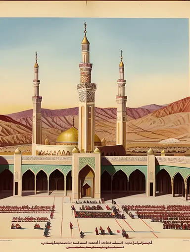 Vintage Illustration of Masjid Nabawi's Early Days