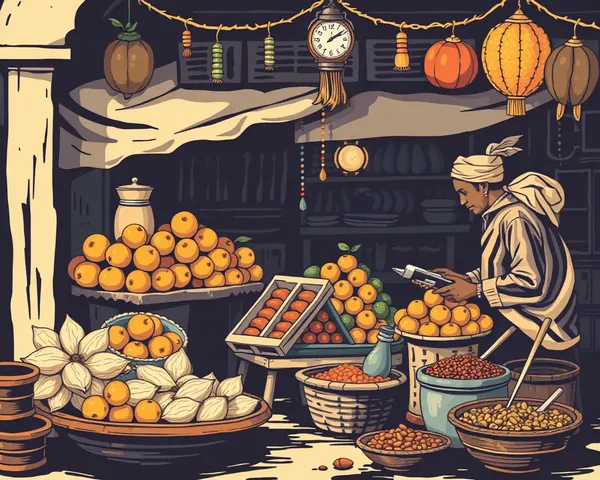 Vintage Indian Market Scene with Naspathi Vendor