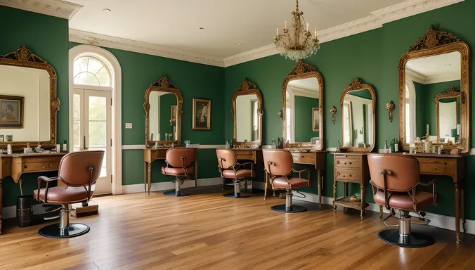 Vintage Ladies Salon with Ornate Mirrors and Antique Furniture