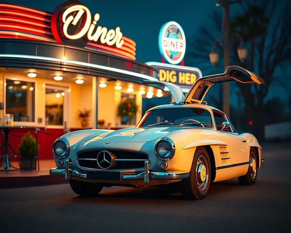 Vintage Mercedes-Benz 300SL Gullwing Diner 4K iPhone Wallpaper