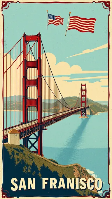 Vintage Postcard of Golden Gate Bridge with American Flag