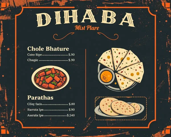 Vintage Punjabi Dhaba Menu Card with Chole Bhature and Parathas
