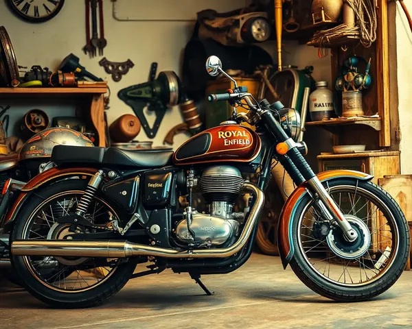 Vintage Royal Enfield Motorcycle in Nostalgic Garage