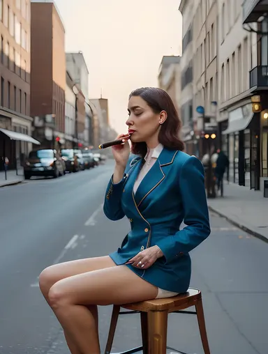 Vintage Smoking Girl in City Street