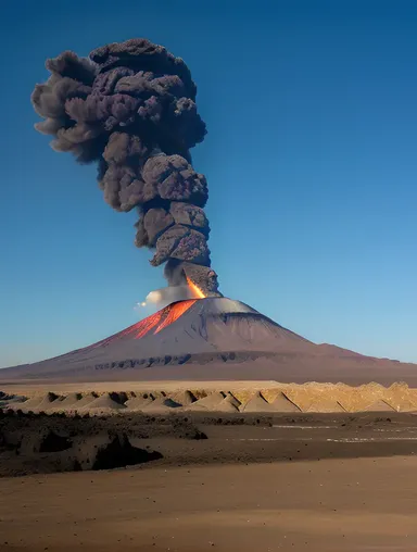 Volcano Erupts with Lava and Ash Clouds