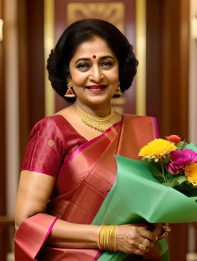Vyjayanthimala in Vibrant Sari with Flowers and Smile