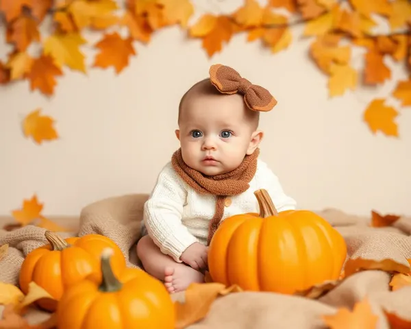 Warm Autumnal Background with Leaves and Pumpkins for Baby's Thanksgiving