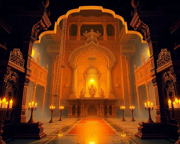 Warm Glow Illuminates Ayodhya Temple's Ornate Decorations