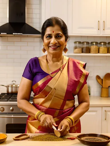 Warm Kitchen Charm: Beauty Aunty with Spices and Smiles