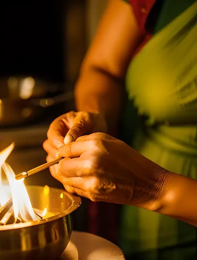 Warm Real Indian Bhabhi Holds Traditional Cooking Utensil Close