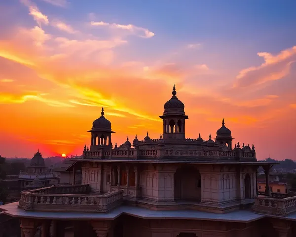 Warm Sunset Illuminates Ayodhya Temple's Towers and Domes