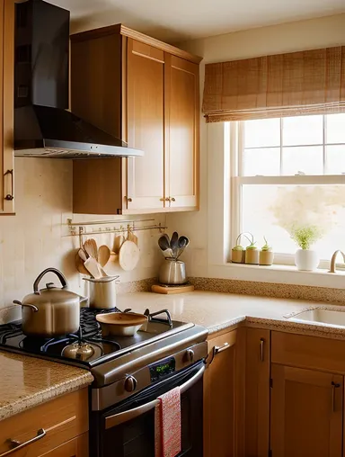 Warm and Inviting Housewife's Kitchen with Delicious Meal