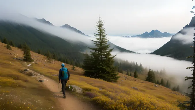 Watchful Fir Tree Overlooks Misty Mountain Meadow