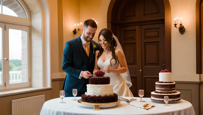 Wedding Reception Black Forest Cake Cutting Moment