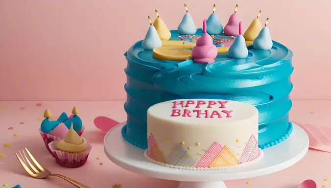 Whimsical Abstract Background with Soft Textures and Fondant Cake