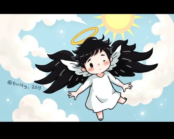 Whimsical Angel with Swirling Clouds and Sunny Sky