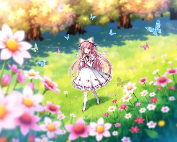 Whimsical Anime Fanart Wallpaper: Magical Girl in Meadow