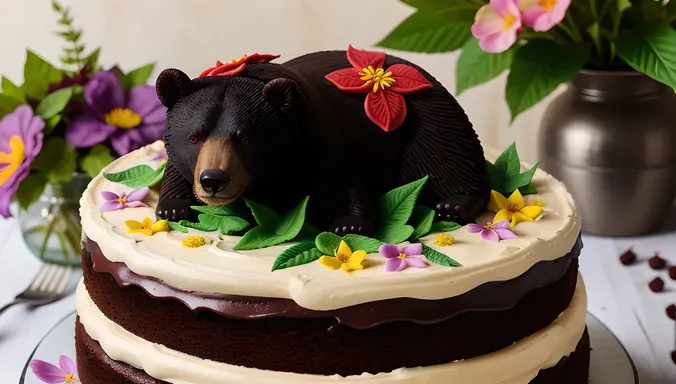 Whimsical Black Bear Decorates Black Forest Cake