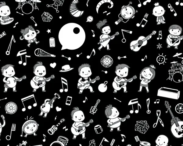 Whimsical Black Doodle Wallpaper with Cartoon Characters