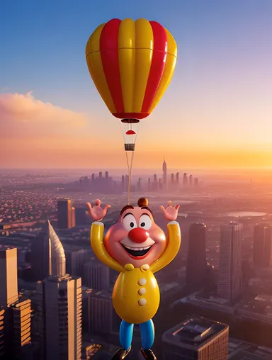 Whimsical Cartoon Character Holding JDS Logo Balloon