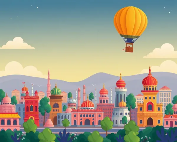 Whimsical City with Cartoon Buildings and Hot Air Balloon on Jagran Banner