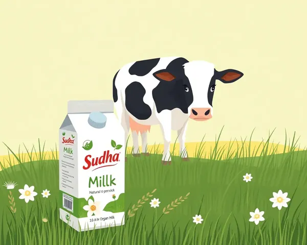 Whimsical Cow Illustration with Sudha Milk and Green Meadow