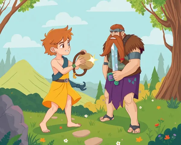 Whimsical David and Goliath Fantasy Coloring Page