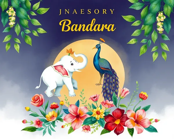 Whimsical Elephant and Peacock Bhandara Invitation Illustration.