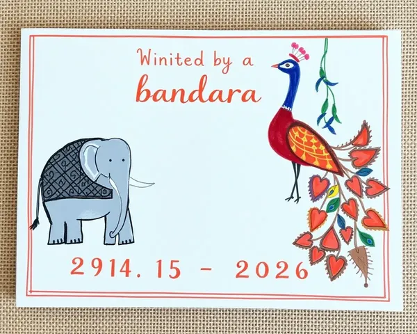 Whimsical Elephant and Peacock Illustration on Hand-Painted Bhandara.