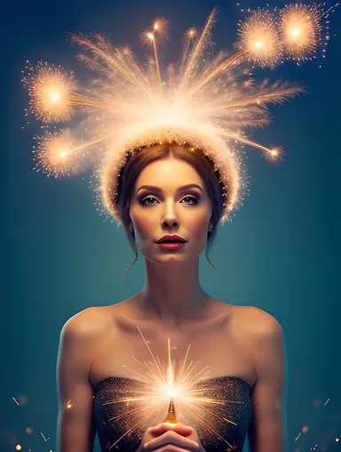 Whimsical Fairy Surrounded by Sparklers and Sparkles