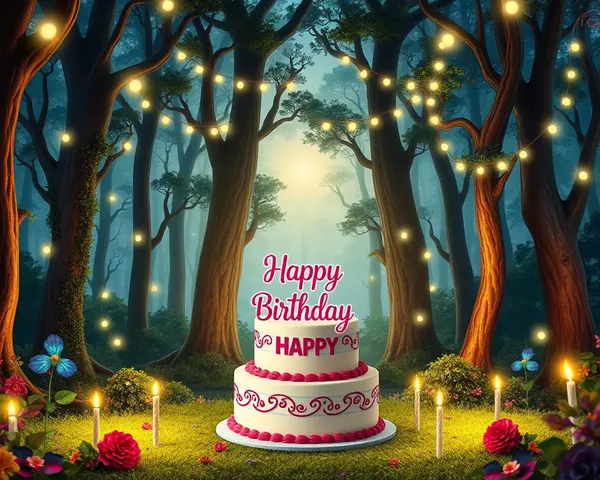 Whimsical Fairy Tale Forest Birthday Background with Cake