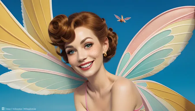 Whimsical Fairy with Freckles on Wings and Grin