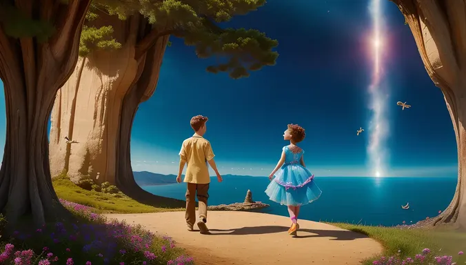 Whimsical Fantasy: Girl and Boy in Magical World