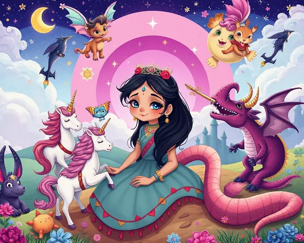 Whimsical Fantasy Illustration of Bhavi Amadar with Creatures