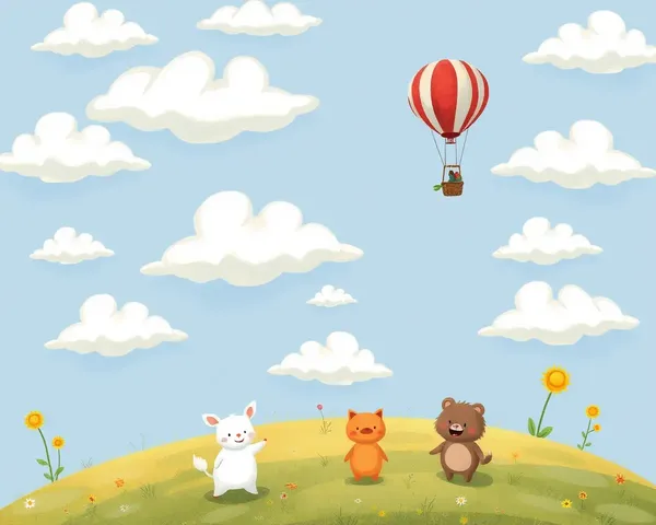 Whimsical Fantasy Sky with Animals and Hot Air Balloon