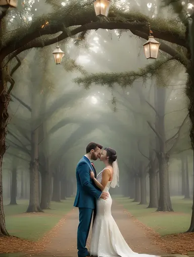 Whimsical Forest Fairytale Couple Embrace
