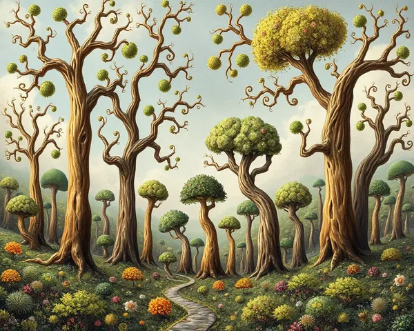 Whimsical Forest with Impossible Tree Shapes