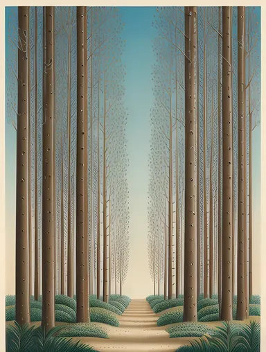 Whimsical Forest with Tessellated Trees and Leaves