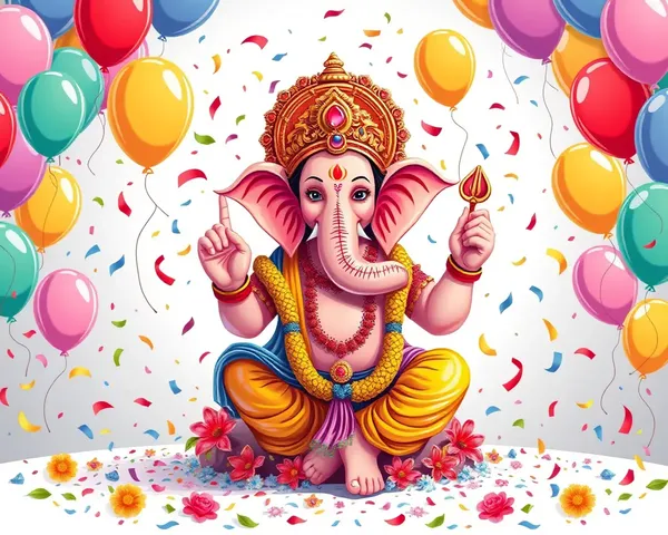 Whimsical Ganesha Illustration with Balloons for Anant Chaturdashi Festival