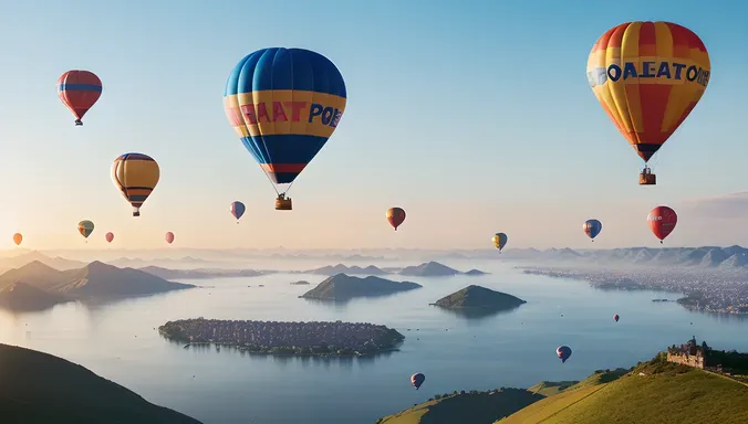 Whimsical Ghazal Hot Air Balloon over City or Landscape