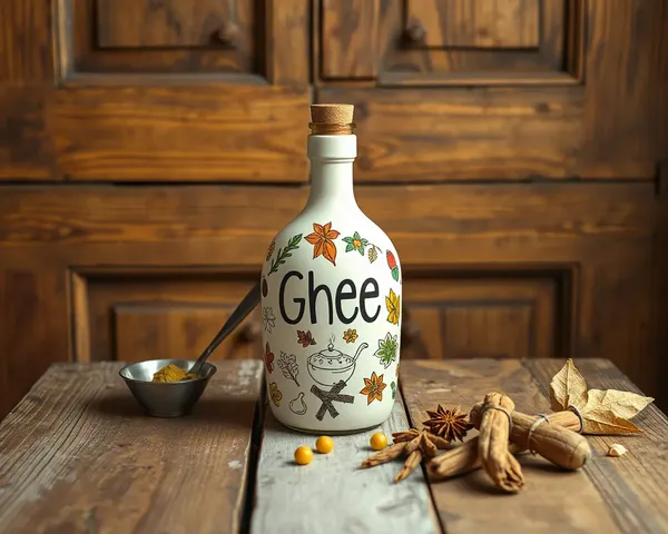 Whimsical Ghee Bottle with Indian Spices Illustrations