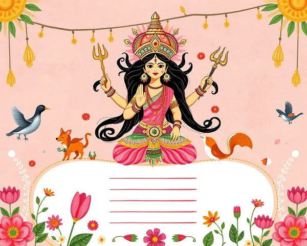 Whimsical Goddess Durga Illustration on Navratri Invitation Card