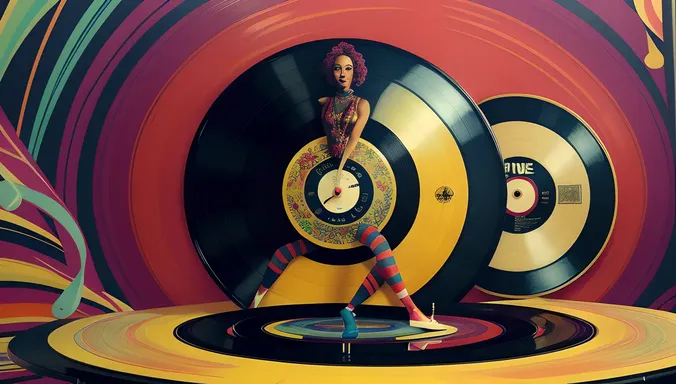 Whimsical Hip Hop Dancer in Psychedelic Wallpaper Surround