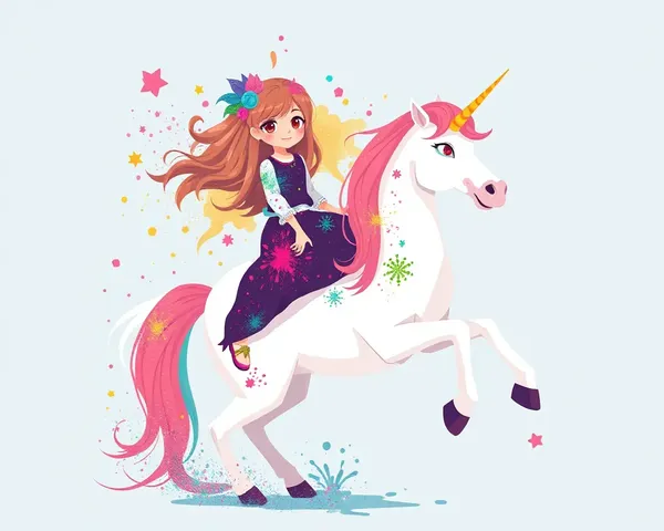 Whimsical Holi Girl Riding a Rainbow-Colored Unicorn