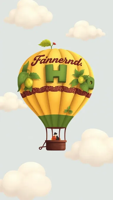 Whimsical Hop-Themed Hot Air Balloon on Transparent Background