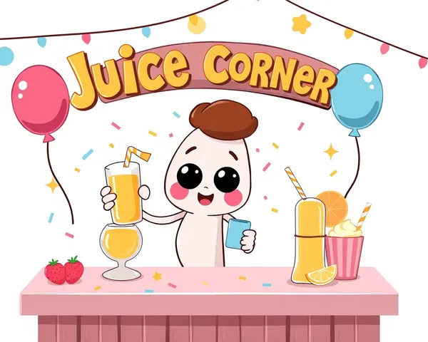 Whimsical Juice Corner Flex Design with Cartoon Character