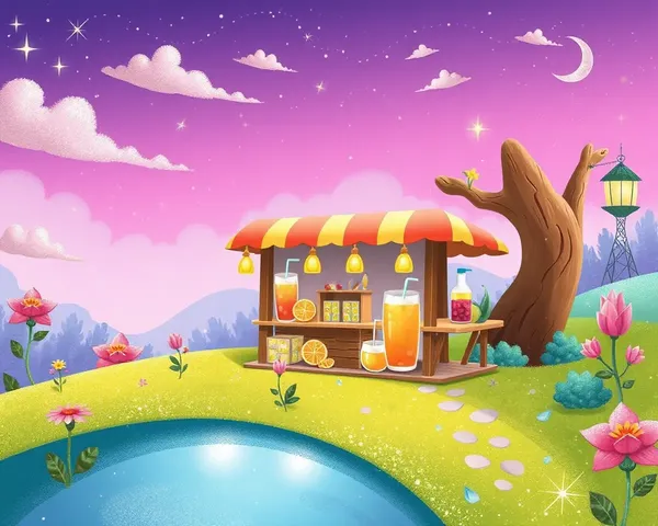 Whimsical Juice Corner Flex Design with Magical Landscape