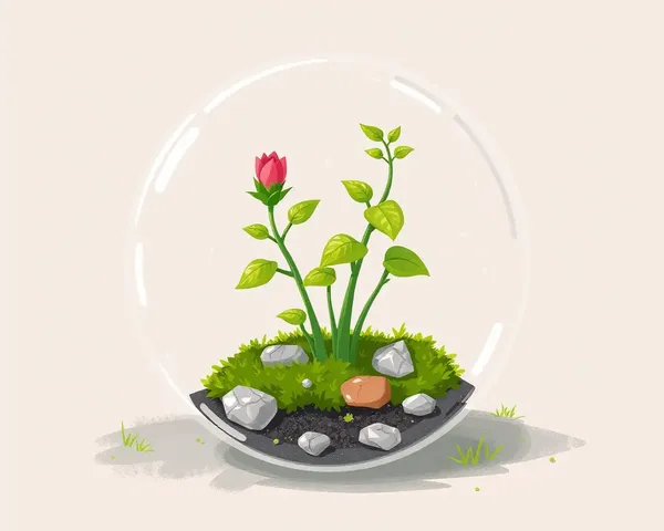 Whimsical Kaitha Plant Growing in Small Terrarium with Stones and Moss