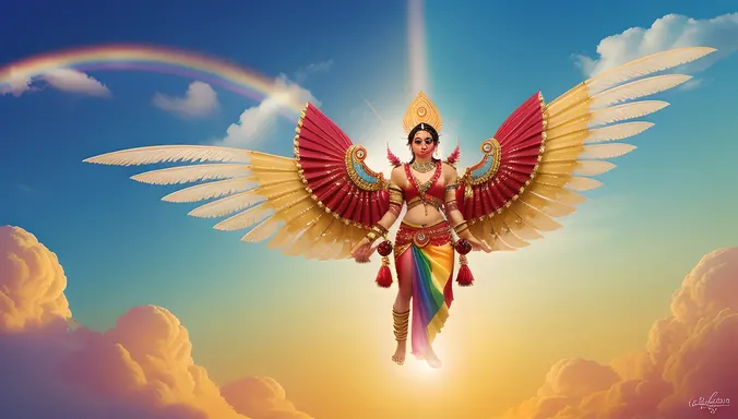 Whimsical Kavadi with Delicate Wings and Swirling Clouds